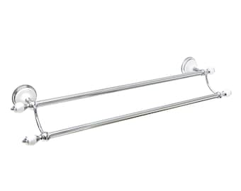 24" Double Towel Bar - Arora Series - White Porcelain & Polished Chrome