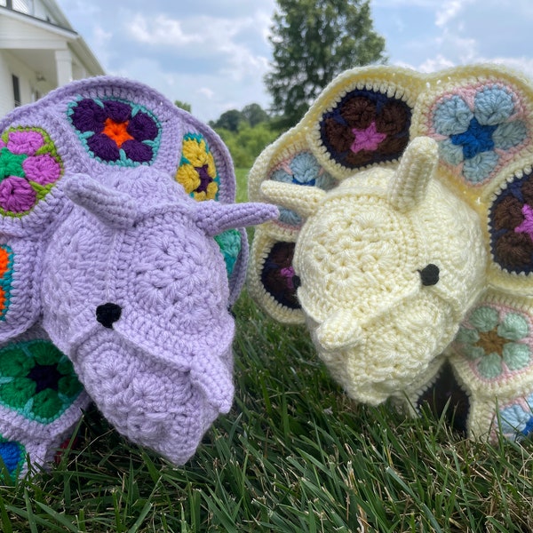 African Flower Granny Square Crochet Triceratops (made-to-order)