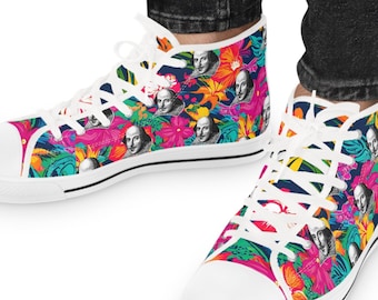 Shakespeare Men's High Top Sneakers, Floral Design, Book Lover Shoes, Shakespearean Tennis Shoes, Bookish Wear, Teacher Sneakers, Literary