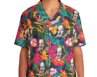 Camisa hawaiana de William Shakespeare para hombre, camisa literaria, amante de los libros, regalo para profesores, bibliotecarios, amantes de los libros, profesores de inglés, amantes de los libros