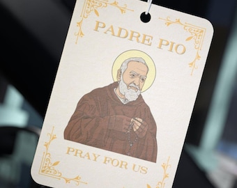 Odświeżacz powietrza do samochodu Padre Pio - „Módl się za nami” Inspirujący prezent religijny, odświeżacz powietrza do samochodu, prezent świąteczny, prezenty świąteczne, ochrona świętych