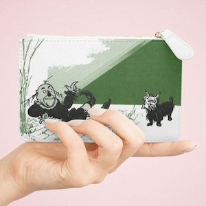 Wizard of Oz Coin Purse, Mini Clutch, Small Makeup Bag, Green Illustration of Toto and Scarecrow, For Oz Fans, Book Lovers, Yellow