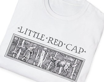 Little Red Cap T-Shirt, Original Grimm's Fairy Tales Art, Wolf in the Woods, Fairy Tale Lovers Gift, Teachers & Librarians Classic Story