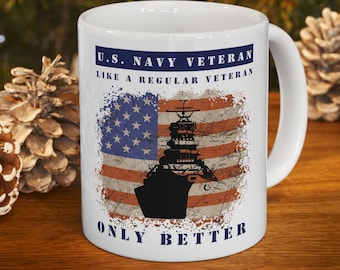 Veterano de la Marina de los EE. UU., Taza de cerámica de 11 oz, Regalo militar, Regalo de la Marina de los EE. UU. para papá, mamá, Regalo de jubilación del abuelo, Orgullo de la Marina, Taza de marinero divertida