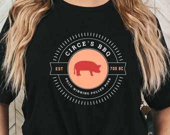 Circe BBQ, Unisex Softstyle T-Shirt, Mythology Shirt, Teacher Gift, Librarian Outfit, Bookish Tee, BBQ Enthusiast, Literary Tee, College Tee