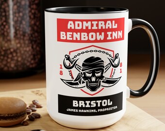 Tazas de café de dos tonos Treasure Island, 15 oz, Admiral Benbow Inn, regalos para amantes de los libros, bibliotecarios, taza de café para profesores de inglés, regalo para amantes de los libros