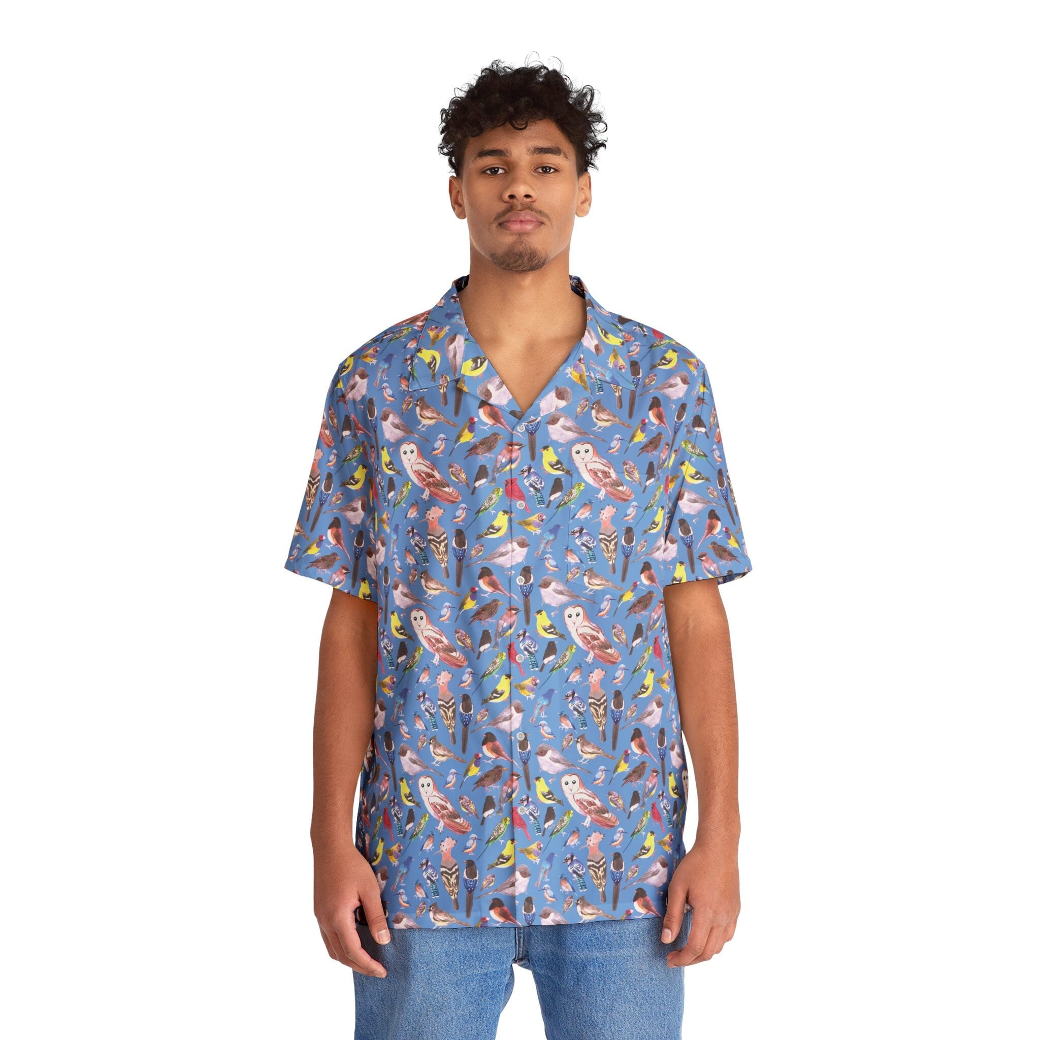 Camisa hawaiana de manga corta con botones de Birds of America, para amantes de la naturaleza, para observar aves, camisa vintage con flores, atuendo para observar aves, observador de aves