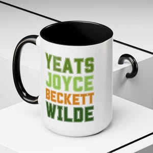Irish Authors Mug, Yeats Joyce Beckett Wilde Names, Literary 11oz & 15oz Two-Toned Mug, Gifts for Readers, Writers, Teachers, Irish Heritage