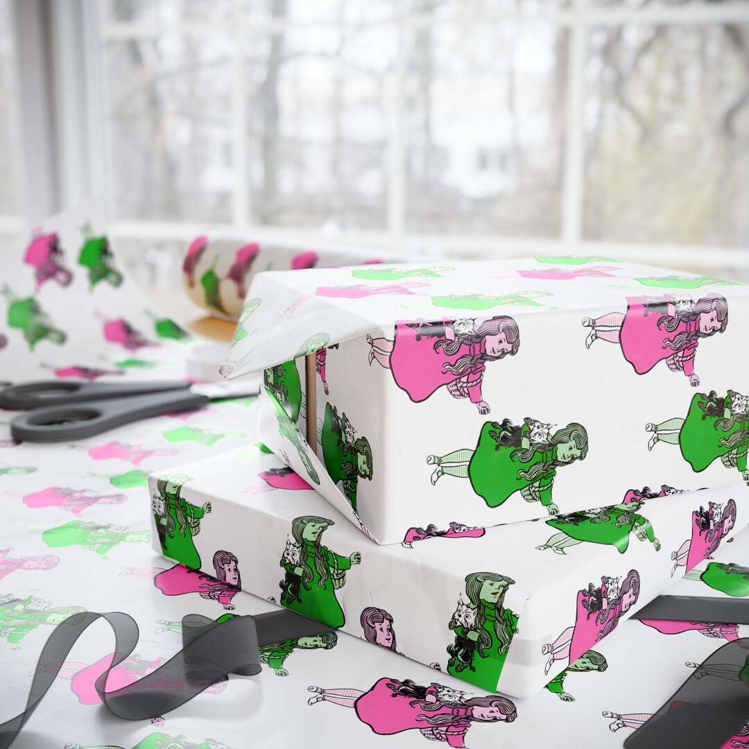 Wicked Rapping Paper Dorothy Wrapping Paper, Pink and Green Wizard of Oz Illustration, Gift ...