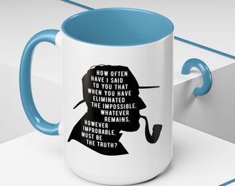 Sherlock Holmes-mok, Elimineer het onmogelijke, The Game is Afoot, detectivecadeau voor boekenliefhebbers, literaire koffiemok, cadeau mysterielezer
