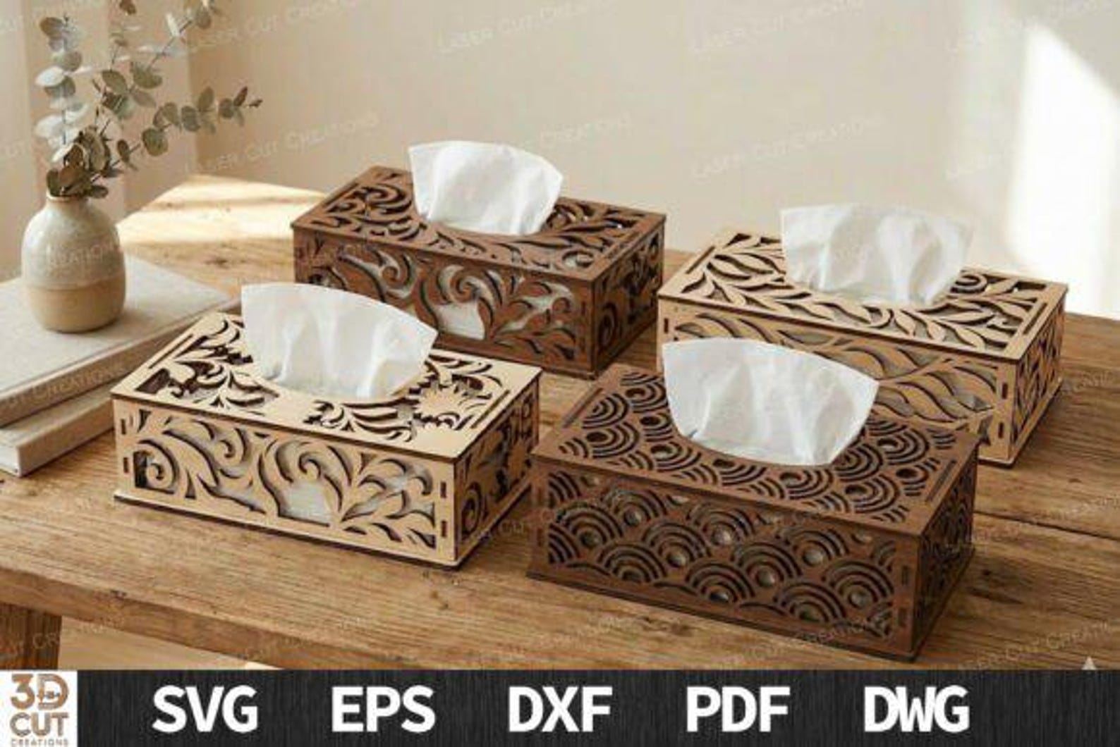 Tissue Box Svg File Decorative Wooden Tissue Box SVG Set Laser Cutter Files - Etsy