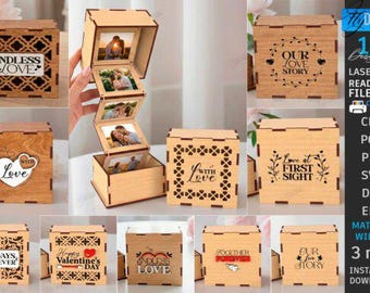 Lot de boîtes à souvenirs photo Love, découpées au laser