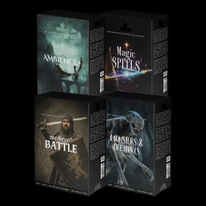 Peut inclure: Quatre bo&icirc;tes noires avec diff&eacute;rents effets sonores fantastiques. Les bo&icirc;tes sont &eacute;tiquet&eacute;es "Fantasy Ambiences", "Magic Spells", "Medieval Battle" et "Monsters & Creatures".