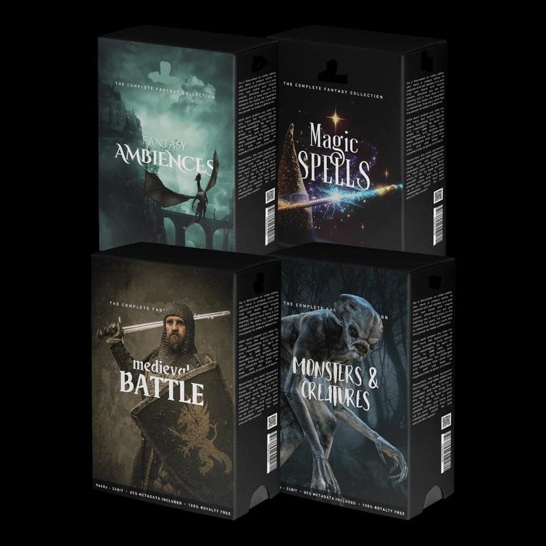 Peut inclure: Quatre bo&icirc;tes noires avec diff&eacute;rents effets sonores fantastiques. Les bo&icirc;tes sont &eacute;tiquet&eacute;es "Fantasy Ambiences", "Magic Spells", "Medieval Battle" et "Monsters & Creatures".