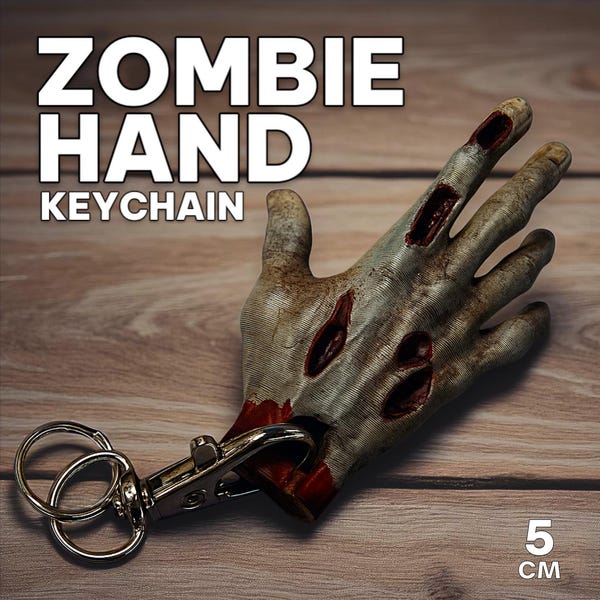 3D Gedruckter Zombie Hand Schlüsselanhänger/Schlüsselanhänger - Handbemalt - Horror Schlüsselanhänger | Halloween Geschenk | Grusel Accessoire 60 mm