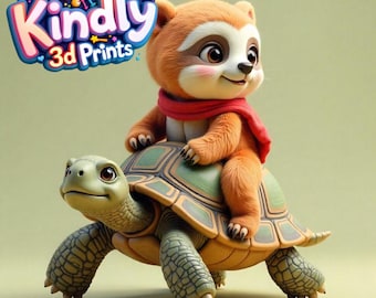 Kindly 3D-prints - babyluiaard rijdt op een schildpad 3D-printbestand | Direct downloaden | STL- en 3MF-indeling | Schattige DIY-afdruk