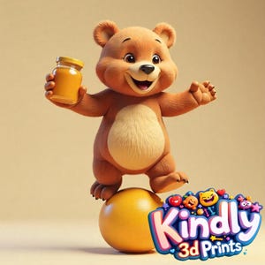 Kindly 3D Prints - Balancing Bear with Honey 3D Print File | Instant Download | STL & 3MF Format | Adorable DIY Print