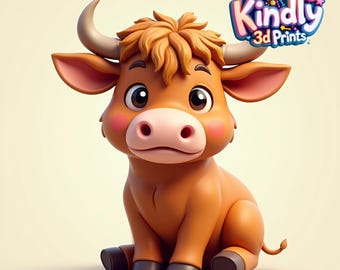 Kindly 3D Prints - Cute Highland Cow 3D Print File | Instant Download | STL & 3MF Format | Adorable DIY Print - CUT001