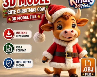 Vaca de las Tierras Altas imprimible en 3D en Navidad – Descarga instantánea / Modelo para impresión 3D DIY - HC004