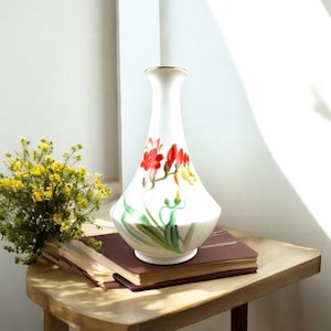 Vintage Noritake Nippon Toki Bone China Vase signiert rote gelbe Blumen