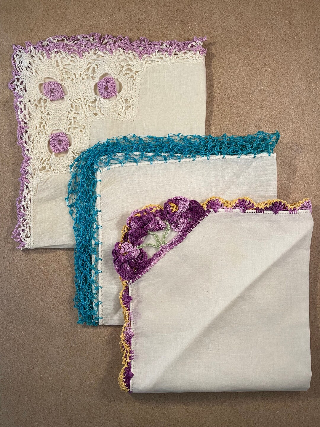 Vintage Hankies With Crocheted Hand Made Lace Edging/ Lot of 3 Etsy