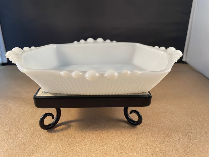 Vintage Anchor Hocking Detailed Milk Glass White Relish Dish Etsy