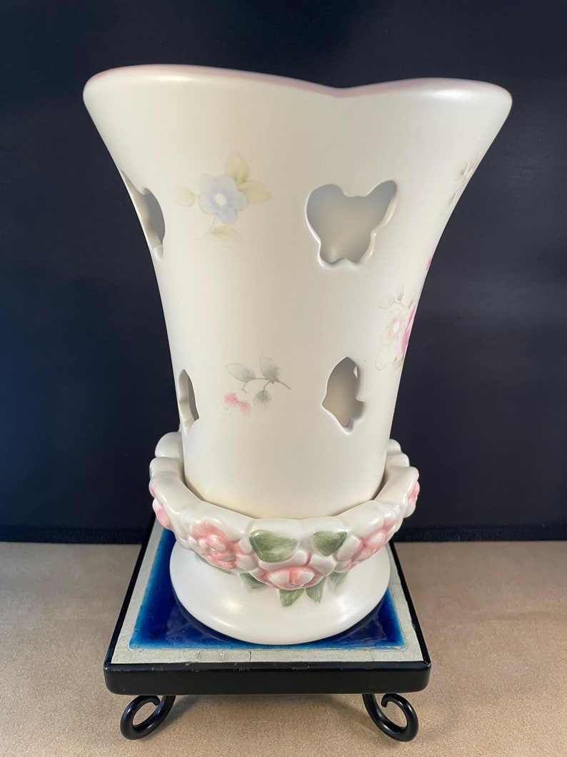 Pfaltzgraff Tea Rose Collection Pierced Candle Holder Etsy