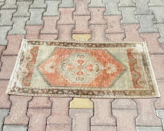 Handmade Turkish Oushak Rug, Vintage Cotton Wool Door Mat (2x4 ft)
