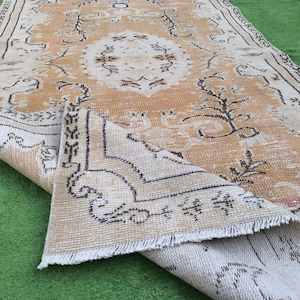4x7 Beige Orange Anatolian Rug, Oushak Vintage Wool Rug, Handmade Turkish Rug, 4x7 Orange Rug, Living Room, Entry, Bedroom Rug, 3.8x7.0 Ft