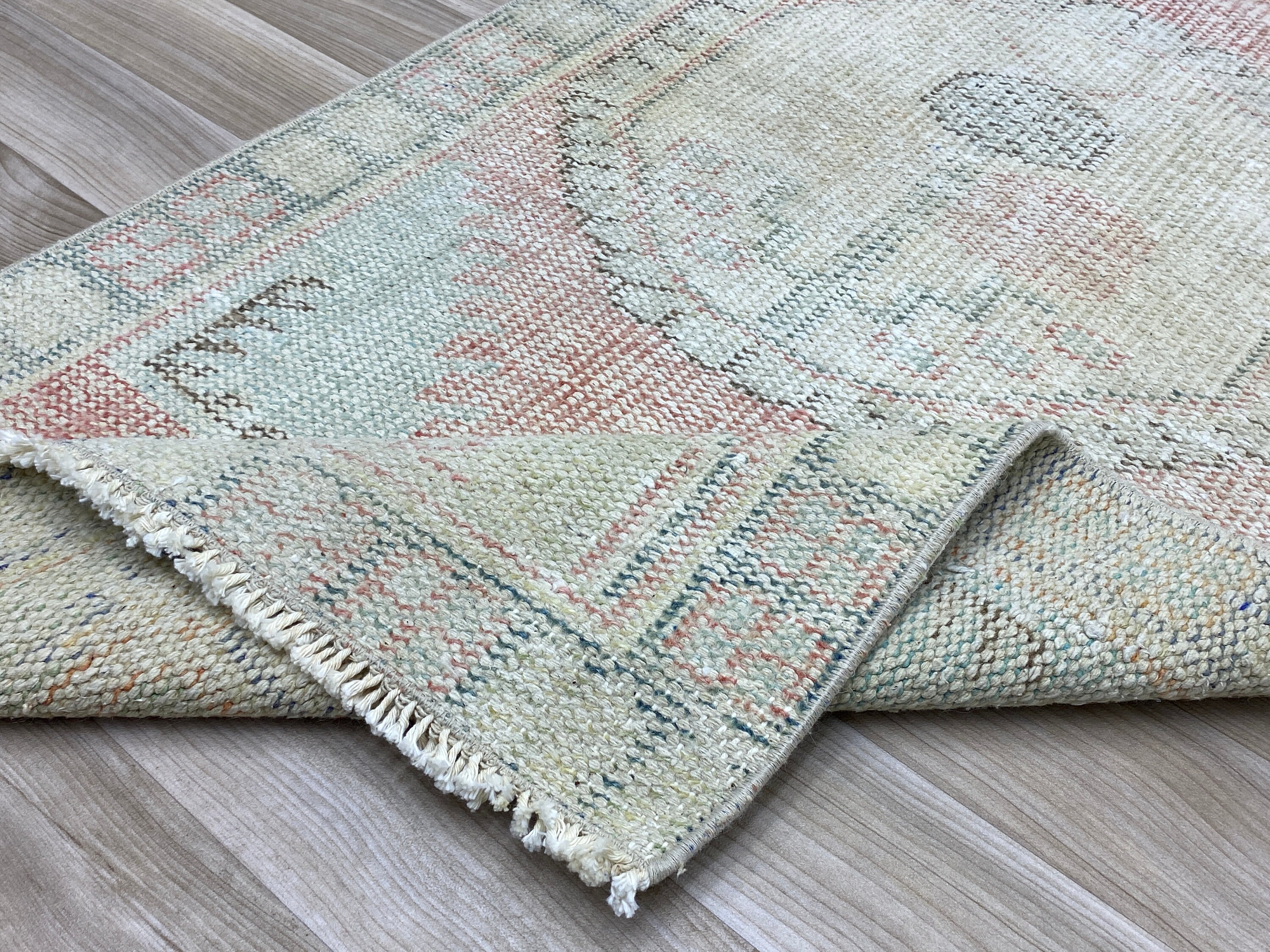 2x5 Red Green Turkish Rug, Oushak Small Rug, Anatolian Rug, Beige Natural Rug, 2x5 Red Rug, Handmade Rug, Bedroom, Kids Entry Rug 2.3x4.6 ft