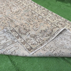 4x6 Beige Green Vintage Rug, 4x6 Beige Turkish Rug, Handamde  Oushak Wool Rug, 4x6Floral Bedroom Rug, Living Room Rug Home Decor, 3.6x6.3 ft