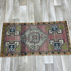 2x3 Pink Turkish Door mat, 2x3 Handmade Vintage Black Rug, Oushak Door mat, Neutral Wool Bath mat, Bathroom, Kitchen, Kids Rug, 1.5x2.8 Ft