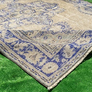 6x9 Blue Beige Unique Rug, 6x9 Blue Vintage Rug, Handmade Wool Rug, 6x9 Turkish Living Room Rug, Bedroom, Dining Room, Kids Rug, 5’9x8&#39;8 Ft