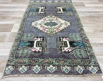 2x3 Purple Turkish Rug, 2x3 Vintage Handmade Rug, Green Oushak Door mat Rug, Kitchen, Bedroom, Laundry, Entry, Bath room Kitchen. 1.6x2.8 Ft