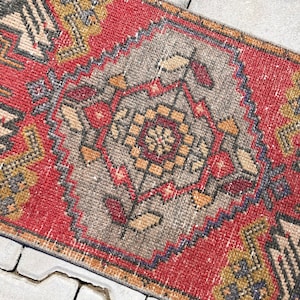 Turkish Mini Rug, Oushak Door Mat, 1x3 Anatolian Rug, 1x3 Door Mat Rug, Door Mat, 1x3 Mini Rug, Turkish Rug, Vintage Mini Rug,Wool Rug