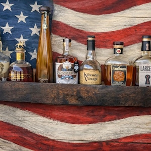 Bullets & Barrels Shelf, 45 Caliber Brass Shell Casings, Bourbon Barrel Staves, Rustic, Whiskey bar