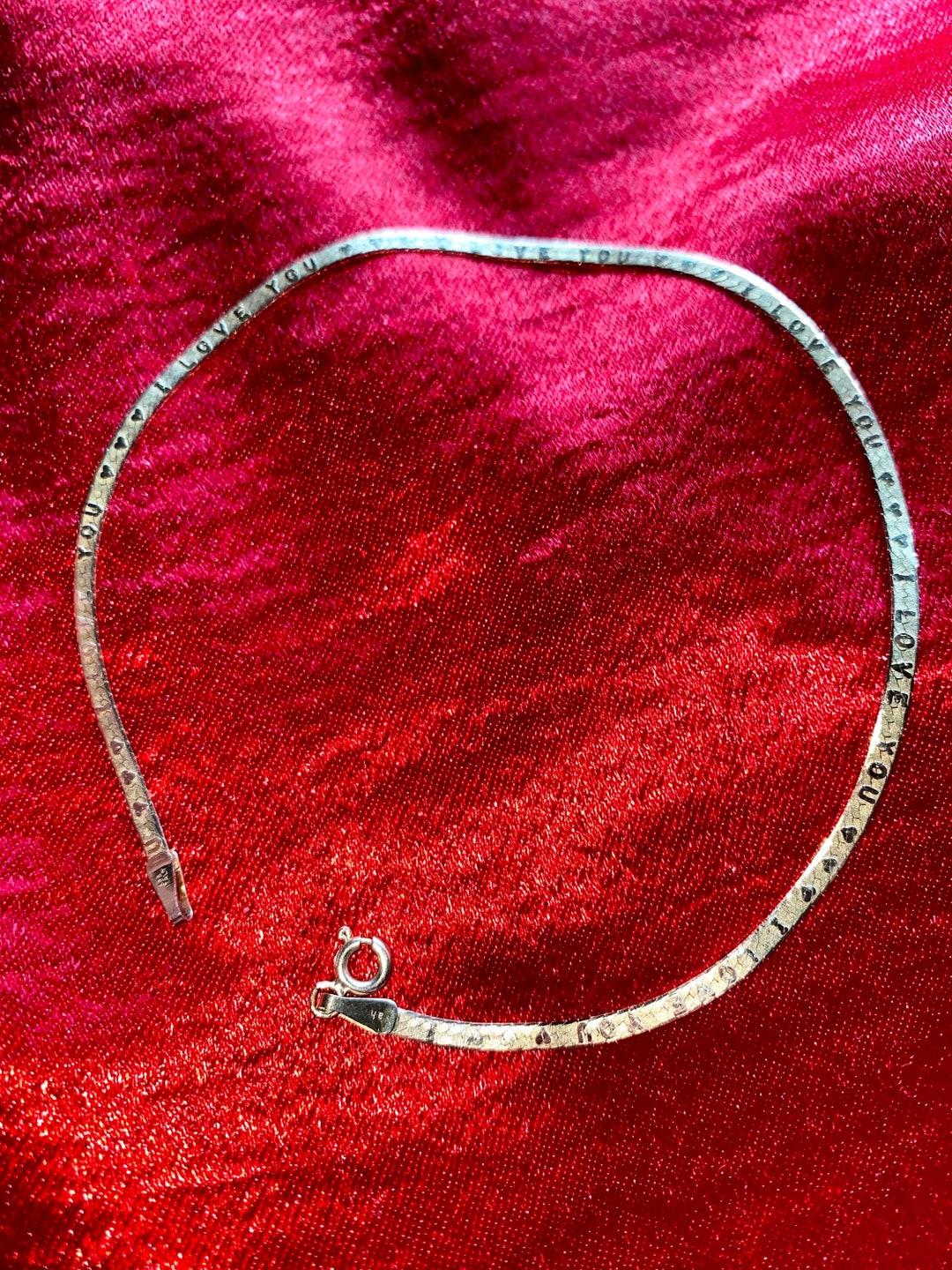 14k Solid Gold i Love You Herringbone Anklet Etsy