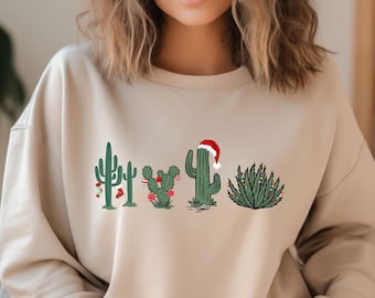 Christmas Cactus Sweatshirt, Festive Holiday Sweater, Desert Christmas, Western Holiday Pullover, Cacti Plants, Gift for Plant Lover