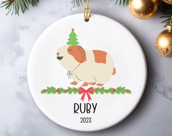 Customized Guinea Pig Christmas Ornament, Personalized Pet Keepsake, Guinea Pig Decoration, Gift For Animal Mom, 2023 Hamster Ornament