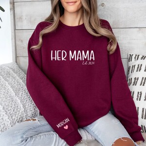 Custom Her Mom Sweatshirt, Name On Sleeve Pullover, Personalized Name Sweater, Mothers Day Gift, Pregnancy Announcement, Baby Shower Gift