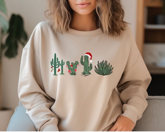 Christmas Cactus Sweatshirt, Festive Holiday Sweater, Desert Christmas, Western Holiday Pullover, Cacti Plants, Gift for Plant Lover