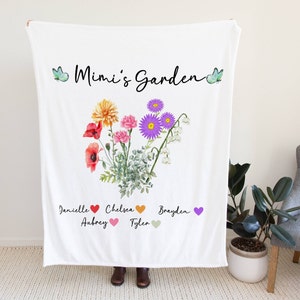 Personalized Grandmas Bouquet Blanket, Mothers Day Gift, Custom Grandma&#39;s Garden Blanket, Gift For Grandmother, Birth Month Flower Throw