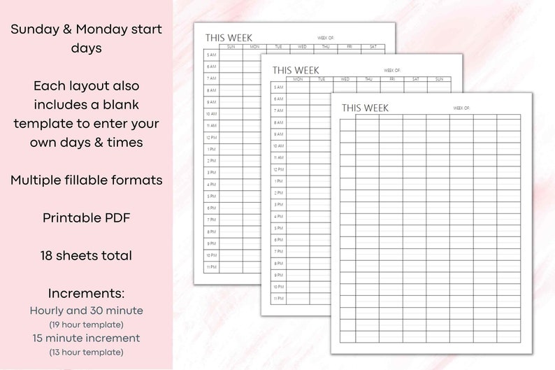 Printable Weekly Schedule Templates Hourly 30 Minute 15 Minute ...