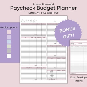 Printable Paycheck Planner Budget Planner Template Monthly Budget by ...