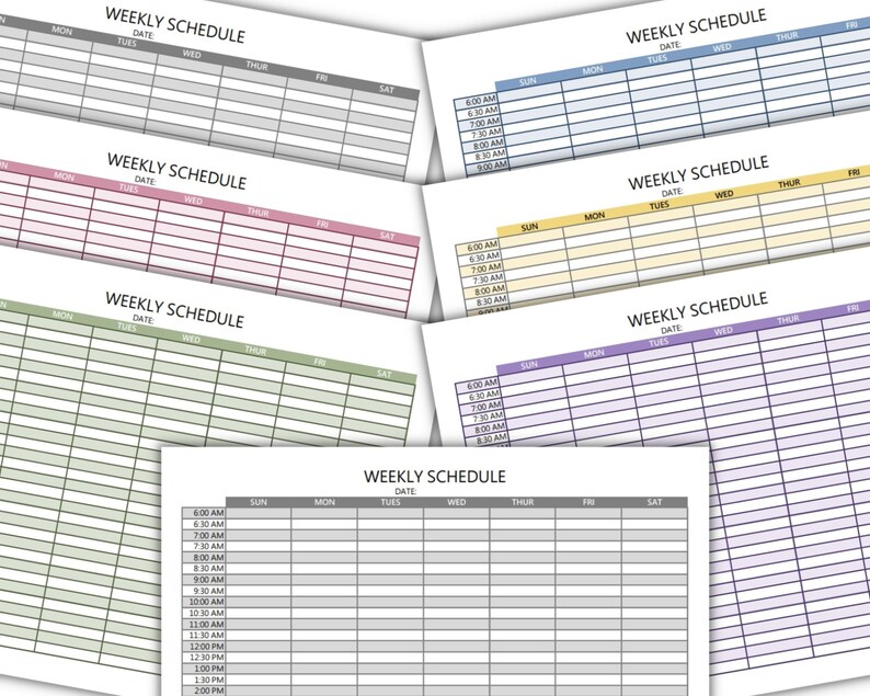Instant Printable Fillable Weekly Horizontal Landscape Agenda Excel PDF