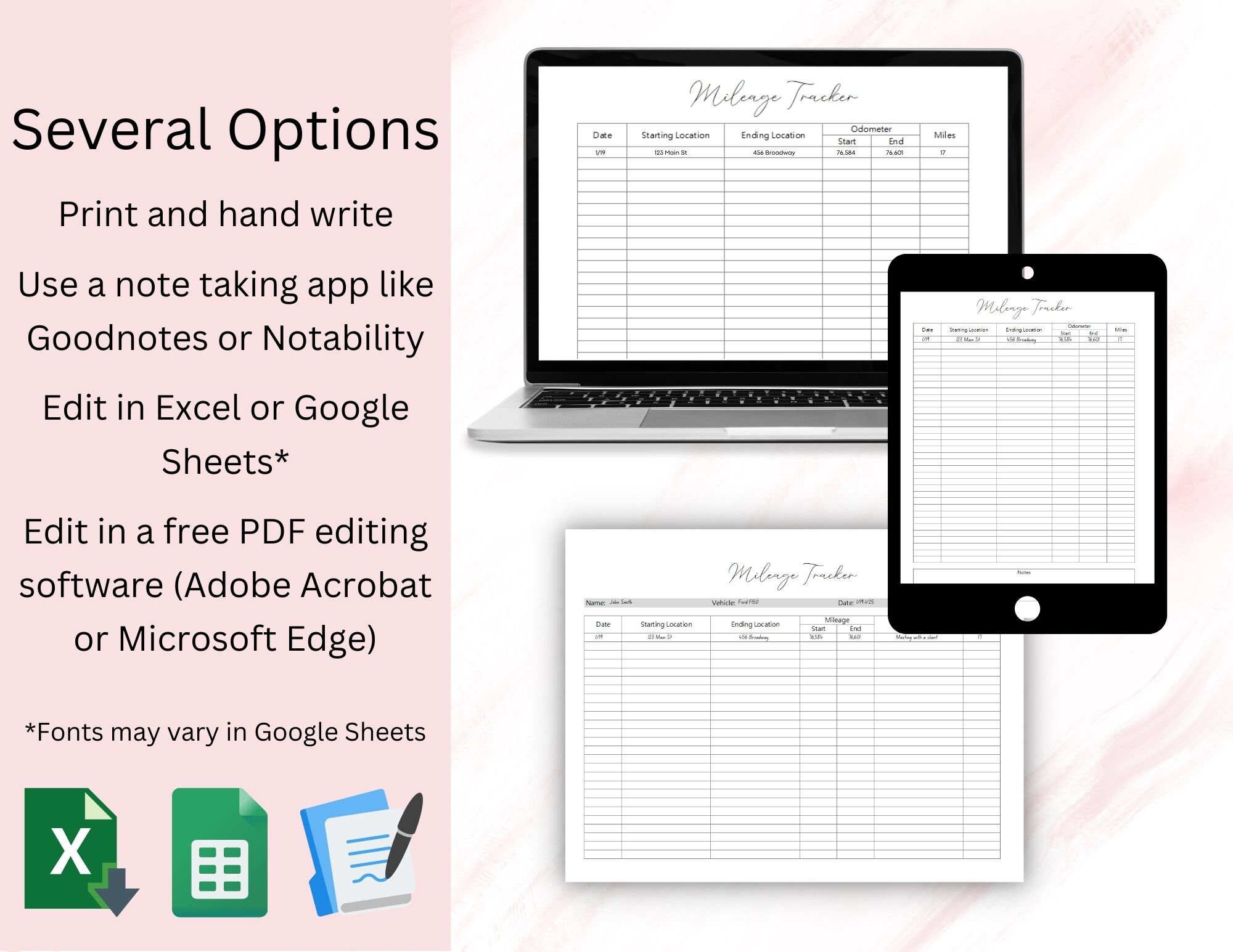 Printable Mileage Tracker Templates Mileage Log Editable Travel Small ...