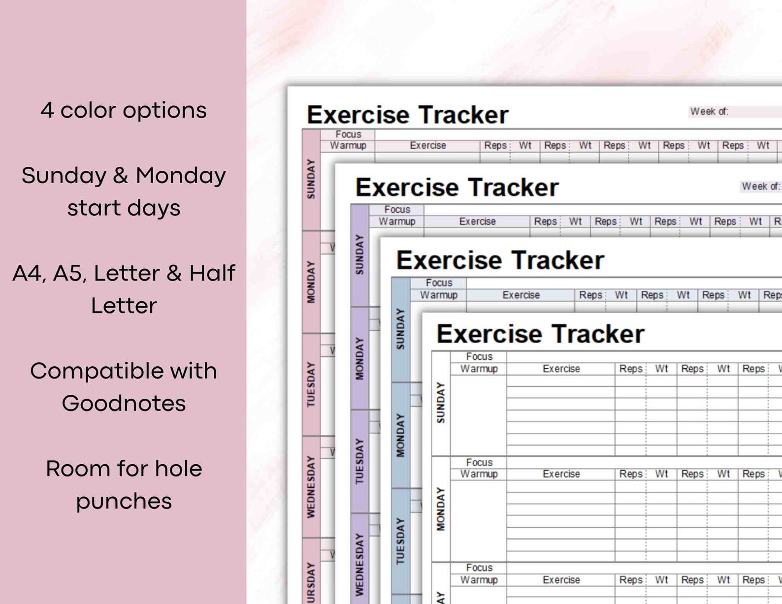 Instant Download Printable Exercise Planner Template Workout Tracker