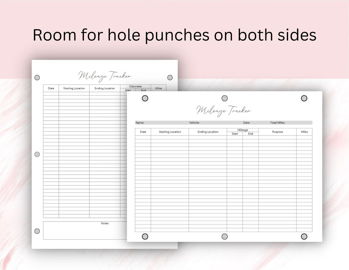 Printable Mileage Tracker Templates Mileage Log Editable Travel Small Business PDF Letter A4 ...