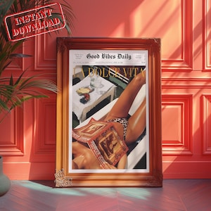 Impresión de La Dolce Vita, descarga digital, periódico de moda, póster vintage, estética de dinero antiguo, póster retro, arte mural de los años 60, ambiente playero, Vogue