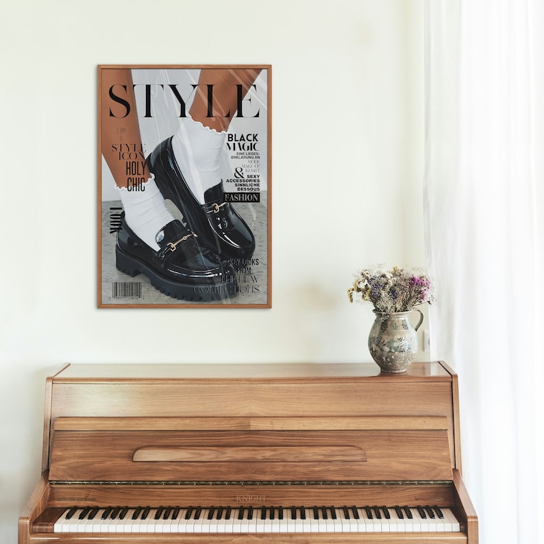 Style Magazine Poster, High Heels Poster, old money poster, Vogue Print, Fashion poster, white wall art, boho chic, elegant poster, black elegant, stylish poster, holy chic, woman socks poster, loafer shoes poster, boho home decor, old money poster
